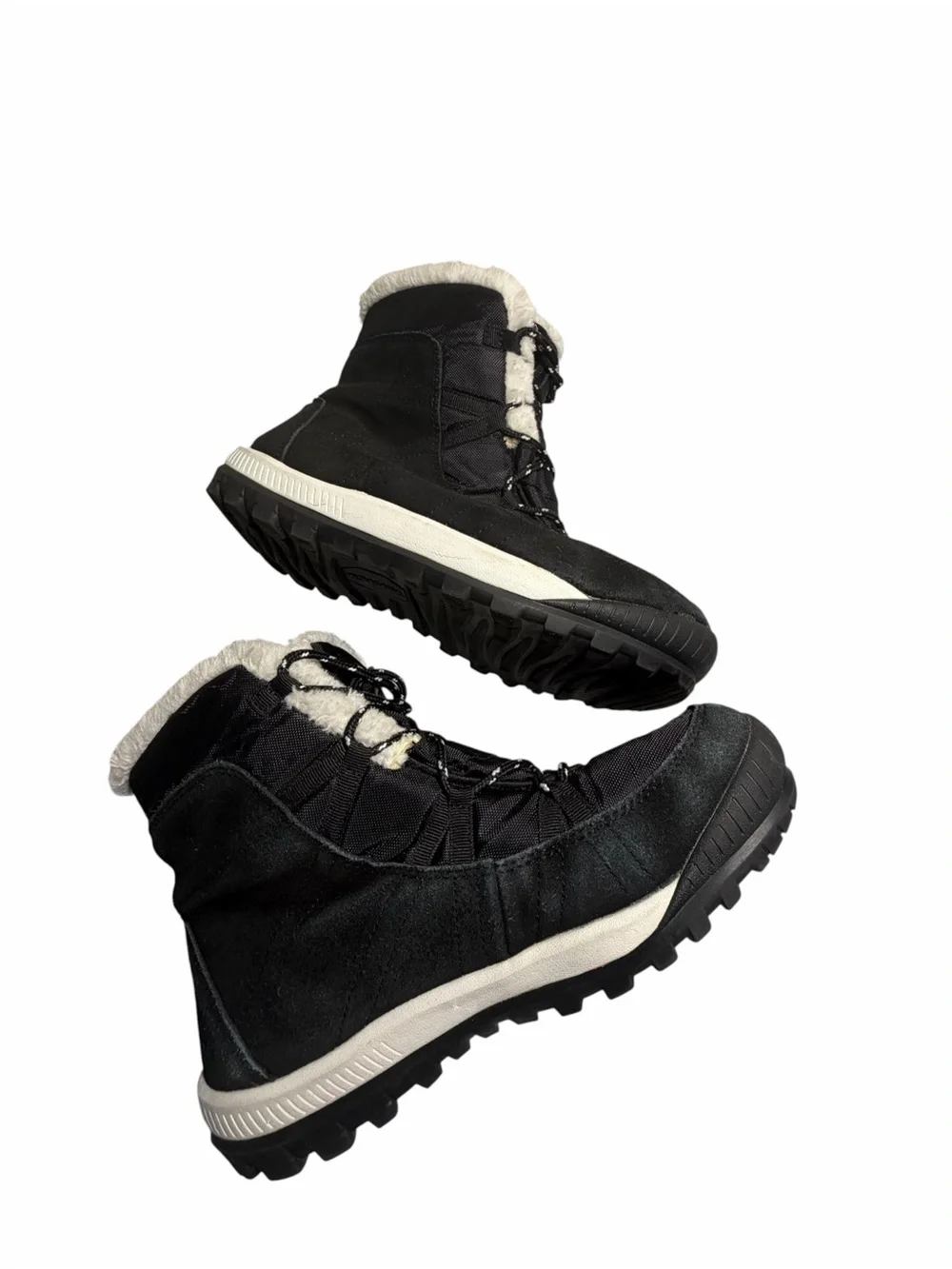 Tamarack Women's Black Leather Winter Lace-Up Boots with Faux-Fur Collar Sz 9